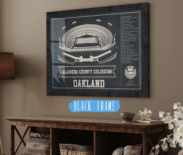 20" x 16" / Black Frame Cutler West Oakland Raiders Alameda County Coliseum Vintage - Vintage Football Print