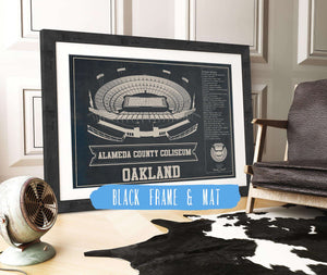 20" x 16" / Black Frame & Mat Cutler West Oakland Raiders Alameda County Coliseum Vintage - Vintage Football Print