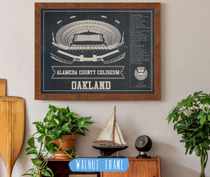 20" x 16" / Walnut Frame Cutler West Oakland Raiders Alameda County Coliseum Vintage - Vintage Football Print