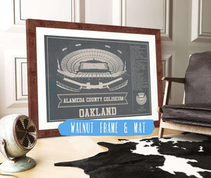 20" x 16" / Walnut Frame & Mat Cutler West Oakland Raiders Alameda County Coliseum Vintage - Vintage Football Print