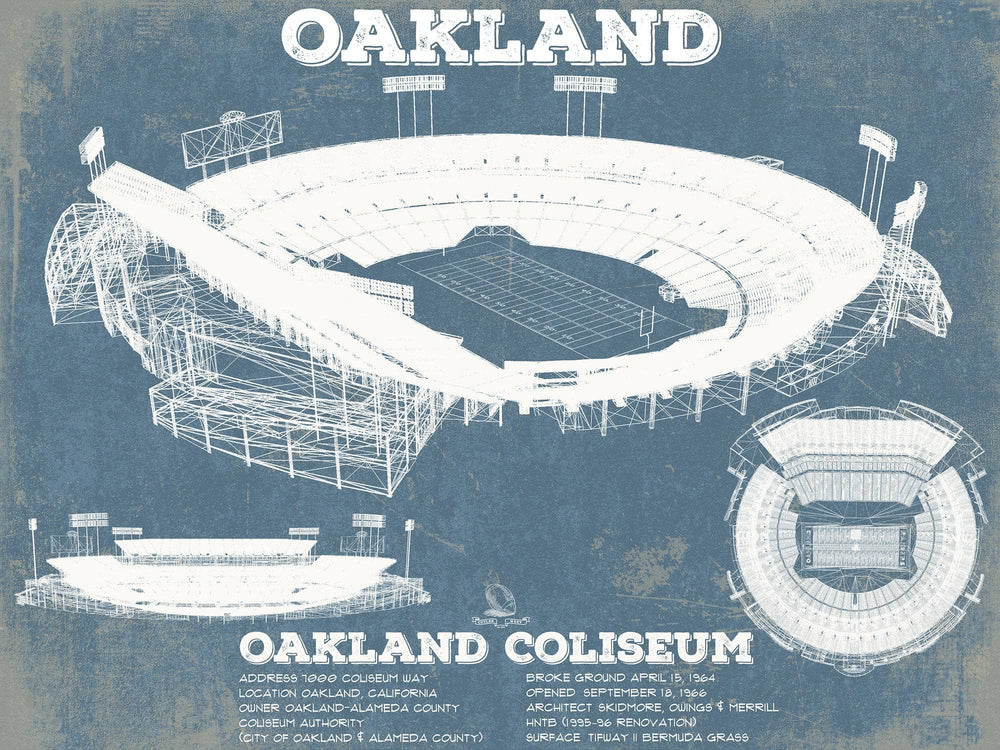 14" x 11" / Stretched Canvas Wrap Cutler West Oakland Raiders Oakland Coliseum NFL Vintage Football Print