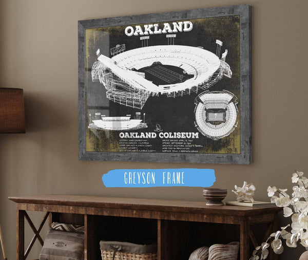 14" x 11" / Greyson Frame Cutler West Oakland Raiders Team Color Alameda County Coliseum Seating Chart - Vintage Football Print