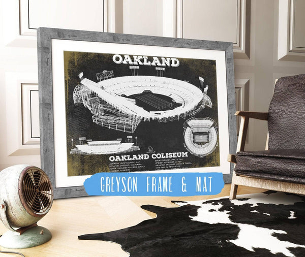 14" x 11" / Greyson Frame & Mat Cutler West Oakland Raiders Team Color Alameda County Coliseum Seating Chart - Vintage Football Print