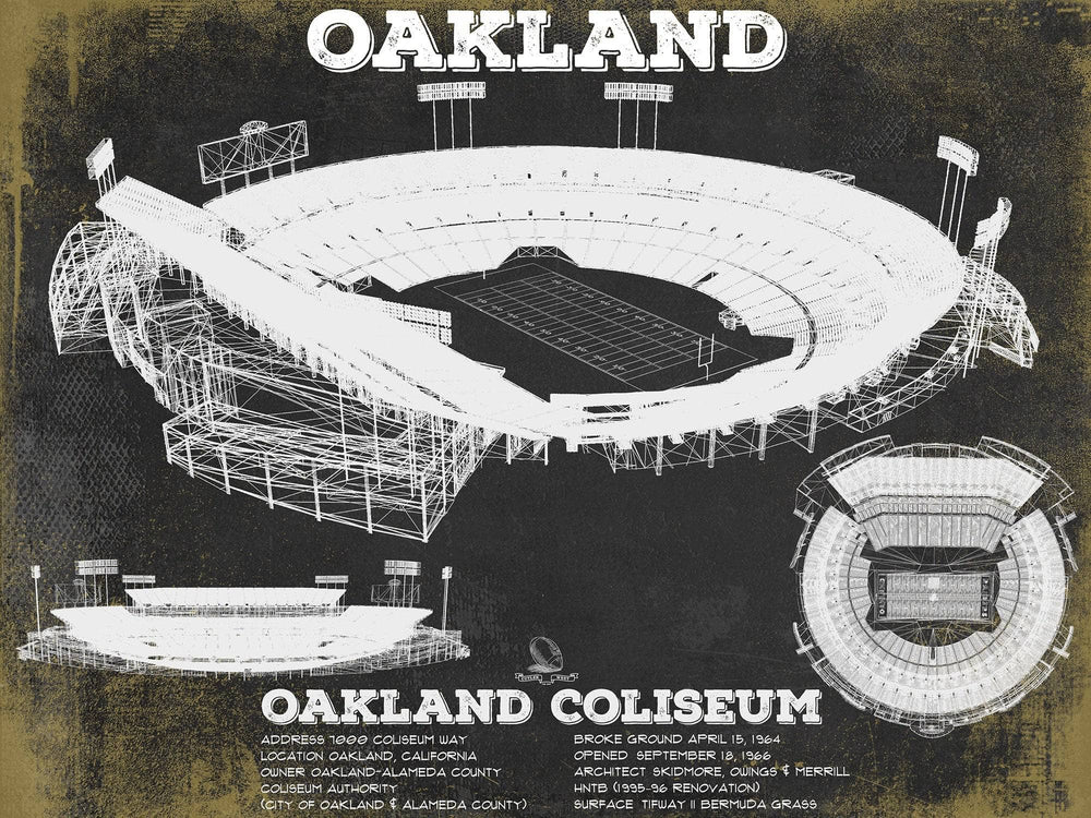 14" x 11" / Stretched Canvas Wrap Cutler West Oakland Raiders Team Color Alameda County Coliseum Seating Chart - Vintage Football Print
