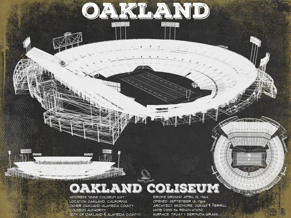 14" x 11" / Unframed Cutler West Oakland Raiders Team Color Alameda County Coliseum Seating Chart - Vintage Football Print