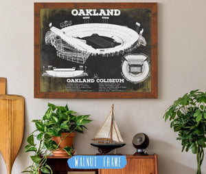 20" x 16" / Walnut Frame Cutler West Oakland Raiders Team Color Alameda County Coliseum Seating Chart - Vintage Football Print