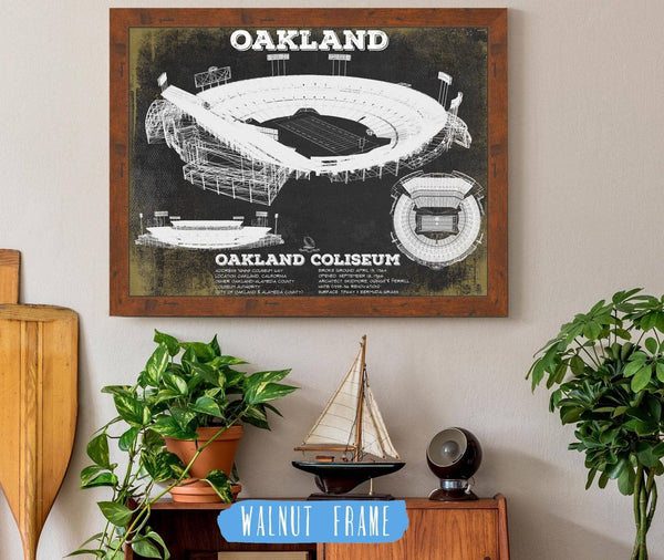 20" x 16" / Walnut Frame Cutler West Oakland Raiders Team Color Alameda County Coliseum Seating Chart - Vintage Football Print