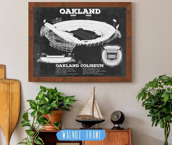 20" x 16" / Walnut Frame Cutler West Oakland Raiders Team Color Alameda County Coliseum Seating Chart - Vintage Football Print
