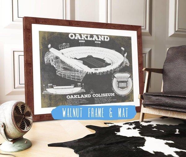 20" x 16" / Walnut Frame & Mat Cutler West Oakland Raiders Team Color Alameda County Coliseum Seating Chart - Vintage Football Print