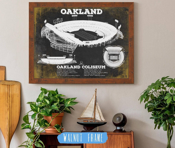 20" x 16" / Walnut Frame Cutler West Oakland Raiders Team Colors Oakland Coliseum NFL Vintage Football Print