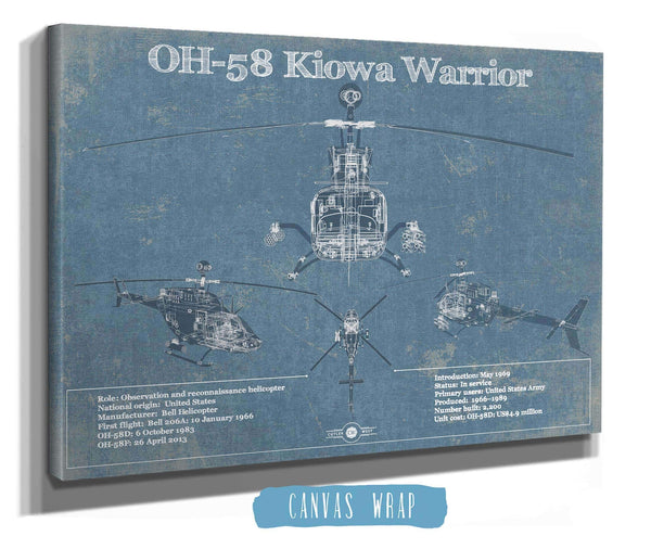 Cutler West OH-58 Kiowa Warrior Helicopter Vintage Aviation Blueprint Military Print