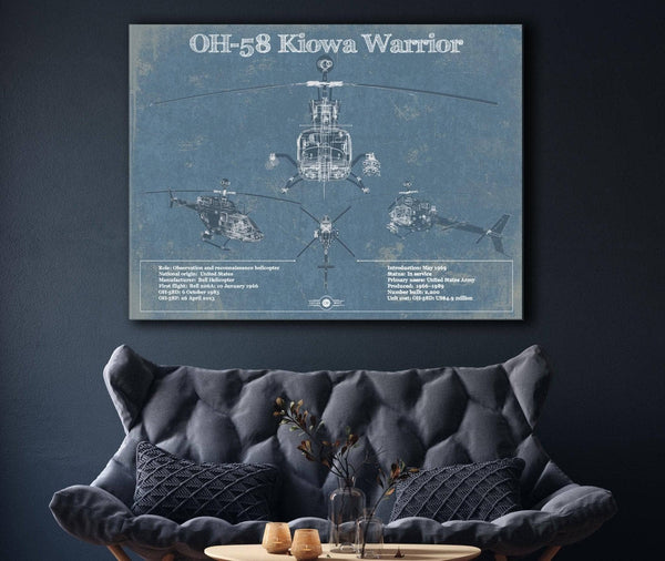 Cutler West OH-58 Kiowa Warrior Helicopter Vintage Aviation Blueprint Military Print