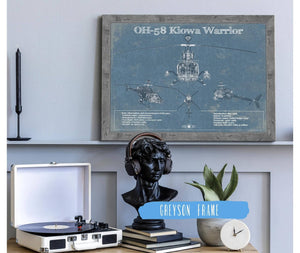 14" x 11" / Greyson Frame Cutler West OH-58 Kiowa Warrior Helicopter Vintage Aviation Blueprint Military Print