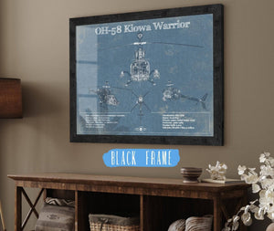 20" x 16" / Black Frame Cutler West OH-58 Kiowa Warrior Helicopter Vintage Aviation Blueprint Military Print