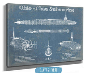 14" x 11" / Stretched Canvas Wrap Cutler West Ohio SSBN Nuclear Ballistic Missile Submarine Blueprint Patent Original Art - Customizable