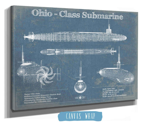 14" x 11" / Stretched Canvas Wrap Cutler West Ohio SSBN Nuclear Ballistic Missile Submarine Blueprint Patent Original Art - Customizable