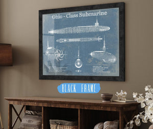 20" x 16" / Black Frame Cutler West Ohio SSBN Nuclear Ballistic Missile Submarine Blueprint Patent Original Art - Customizable
