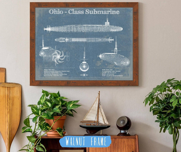 20" x 16" / Walnut Frame Cutler West Ohio SSBN Nuclear Ballistic Missile Submarine Blueprint Patent Original Art - Customizable