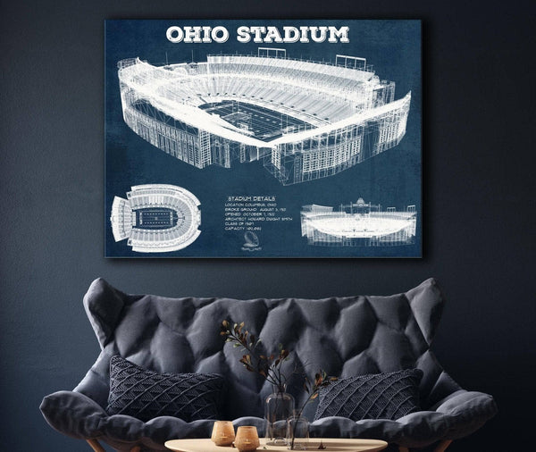 Cutler West Ohio State Buckeyes Art - Ohio Stadium Vintage Stadium Blueprint Art Print
