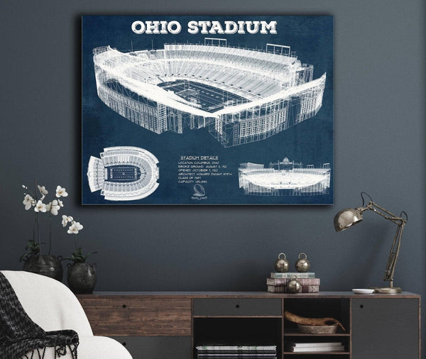 Cutler West Ohio State Buckeyes Art - Ohio Stadium Vintage Stadium Blueprint Art Print