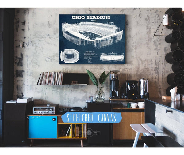 Cutler West Ohio State Buckeyes Art - Ohio Stadium Vintage Stadium Blueprint Art Print