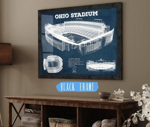 20" x 16" / Black Frame Cutler West Ohio State Buckeyes Art - Ohio Stadium Vintage Stadium Blueprint Art Print