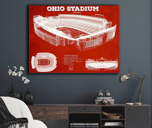 Cutler West Ohio State Buckeyes Art - Ohio Stadium Vintage Stadium Blueprint Art Team Print