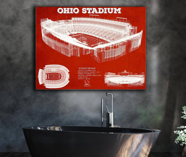 Cutler West Ohio State Buckeyes Art - Ohio Stadium Vintage Stadium Blueprint Art Team Print