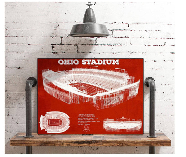 Cutler West Ohio State Buckeyes Art - Ohio Stadium Vintage Stadium Blueprint Art Team Print