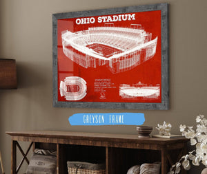 Cutler West Ohio State Buckeyes Art - Ohio Stadium Vintage Stadium Blueprint Art Team Print