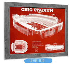 14" x 11" / Greyson Frame Cutler West Ohio State Buckeyes Art - Ohio Stadium Vintage Stadium Blueprint Art Team Print