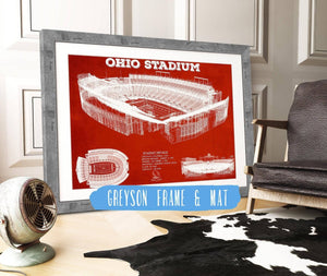 14" x 11" / Greyson Frame & Mat Cutler West Ohio State Buckeyes Art - Ohio Stadium Vintage Stadium Blueprint Art Team Print
