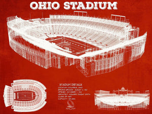 14" x 11" / Unframed Cutler West Ohio State Buckeyes Art - Ohio Stadium Vintage Stadium Blueprint Art Team Print