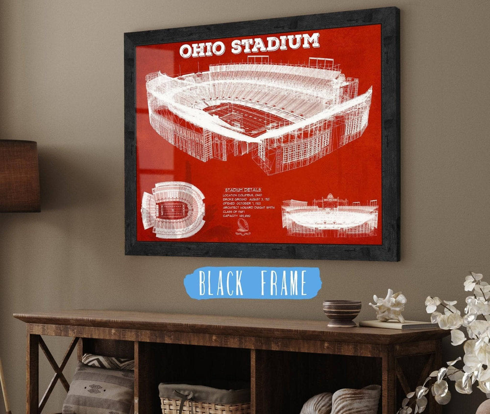 14" x 11" / Stretched Canvas Wrap Cutler West Ohio State Buckeyes Art - Ohio Stadium Vintage Stadium Blueprint Art Team Print