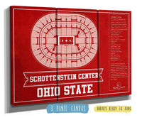 Cutler West Basketball Collection 48" x 32" / 3 Panel Canvas Wrap The Schottenstein Center - Ohio State Buckeyes Team Colors NCAA College Basketball Blueprint Art 93335020784598