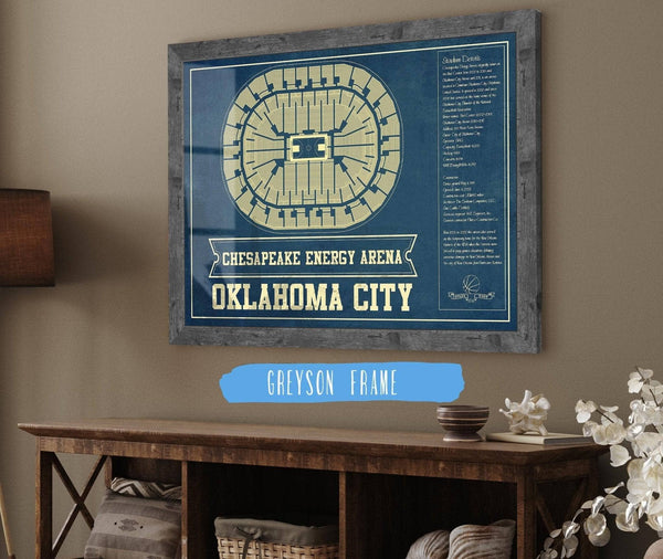 Cutler West Oklahoma City Thunder - Chesapeake Energy Arena Vintage Basketball Blueprint NBA Print