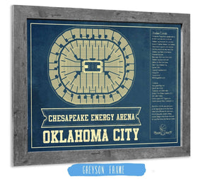 14" x 11" / Greyson Frame Cutler West Oklahoma City Thunder - Chesapeake Energy Arena Vintage Basketball Blueprint NBA Print