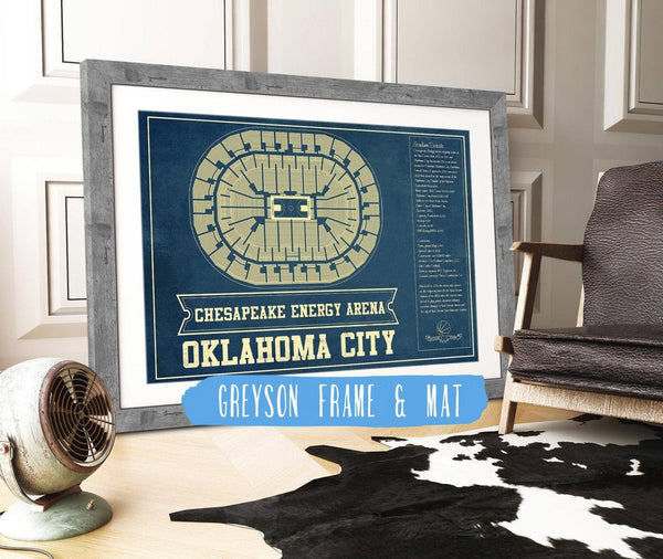 14" x 11" / Greyson Frame Mat Cutler West Oklahoma City Thunder - Chesapeake Energy Arena Vintage Basketball Blueprint NBA Print