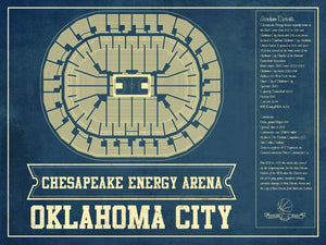 14" x 11" / Unframed Cutler West Oklahoma City Thunder - Chesapeake Energy Arena Vintage Basketball Blueprint NBA Print
