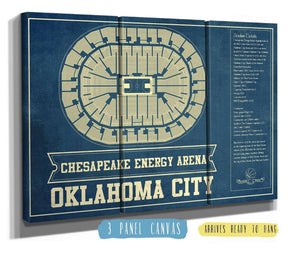 36" x 24" / 3 Panel Canvas Wrap Cutler West Oklahoma City Thunder - Chesapeake Energy Arena Vintage Basketball Blueprint NBA Print