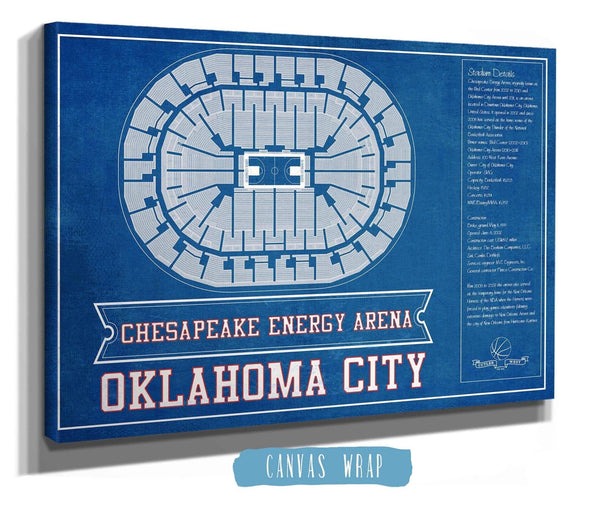 Cutler West Oklahoma City Thunder - Chesapeake Energy Arena Vintage Basketball Blueprint NBA Team Color Print
