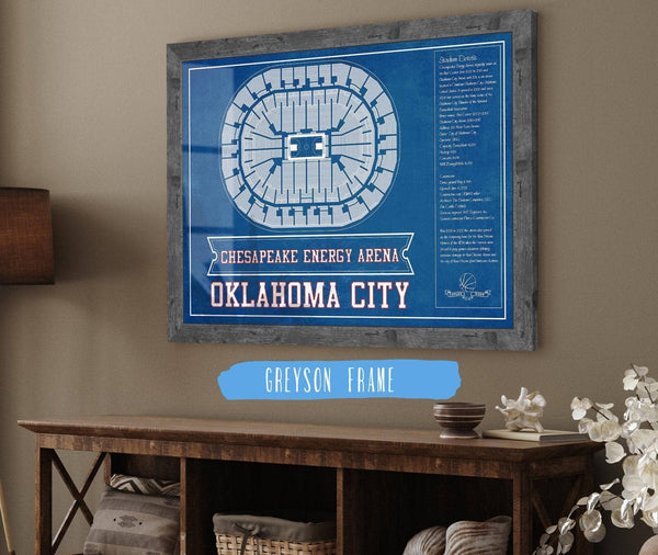 Cutler West Oklahoma City Thunder - Chesapeake Energy Arena Vintage Basketball Blueprint NBA Team Color Print