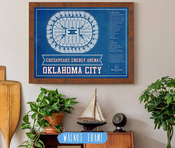Cutler West Oklahoma City Thunder - Chesapeake Energy Arena Vintage Basketball Blueprint NBA Team Color Print