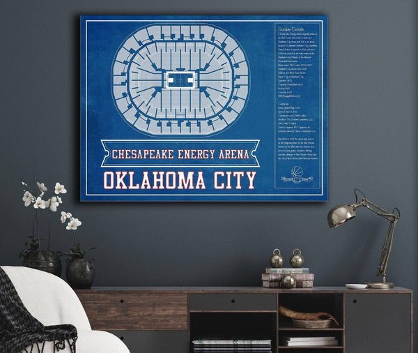 Cutler West Oklahoma City Thunder - Chesapeake Energy Arena Vintage Basketball Blueprint NBA Team Color Print