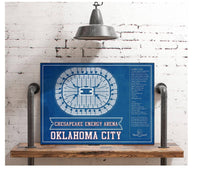 Cutler West Basketball Collection Oklahoma City Thunder - Chesapeake Energy Arena Vintage Basketball Blueprint NBA Team Color Print