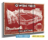 Cutler West College Football Collection 48" x 32" / 3 Panel Canvas Wrap Oklahoma Sooners Football - Gaylord Family Oklahoma Memorial Vintage Stadium Blueprint Art Print 640140800-TOP_70147
