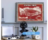 Cutler West Oklahoma Sooners Football - Gaylord Family Oklahoma Memorial Vintage Stadium Blueprint Art Print