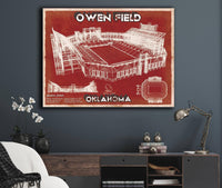 Cutler West Oklahoma Sooners Football - Gaylord Family Oklahoma Memorial Vintage Stadium Blueprint Art Print