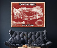 Cutler West Oklahoma Sooners Football - Gaylord Family Oklahoma Memorial Vintage Stadium Blueprint Art Print