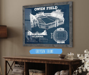 Cutler West Oklahoma Sooners Football Gaylord Family Oklahoma Memorial Vintage Stadium Blueprint Art Print